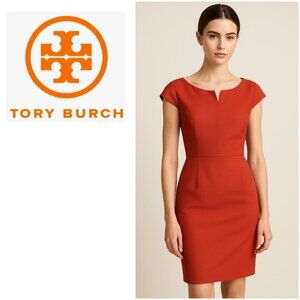 Tory Burch Rust Orange Sheath Dress Size 12 Wool Blend Cap Sleeve Knee Length